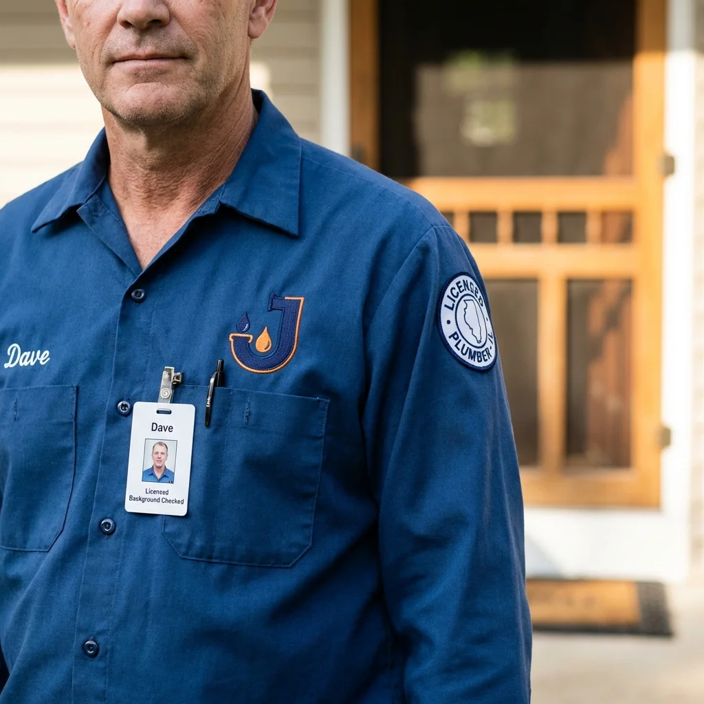 Licensed plumber showing ID badge in Glyndon, MN