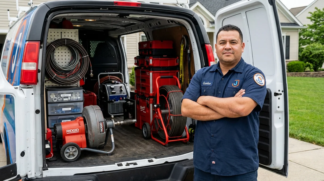 Professional drain cleaning equipment and Johns Plumbing LLC plumber in Glyndon