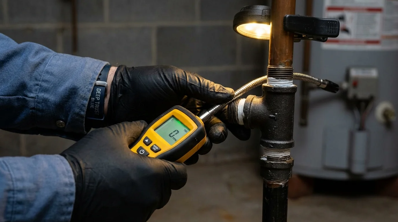 Gas leak detection with electronic sniffer by Johns Plumbing LLC in Glyndon