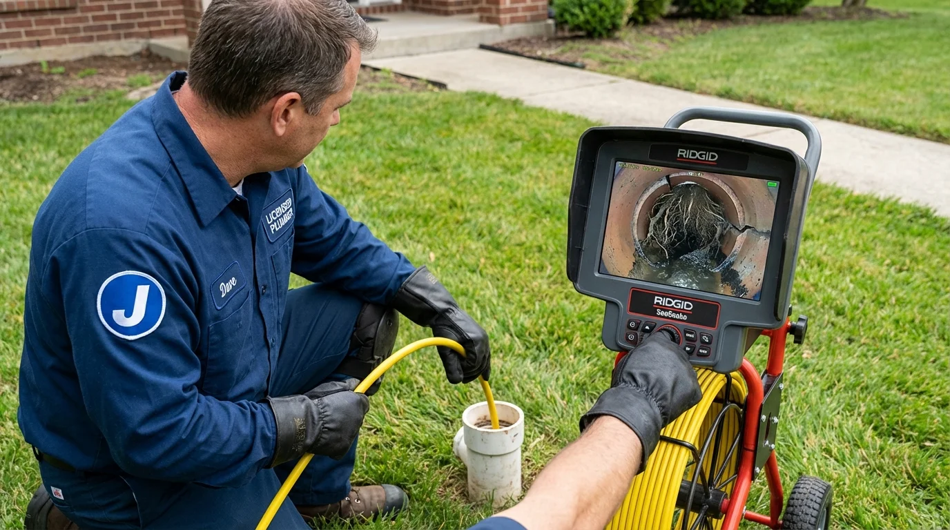 Sewer camera inspection being performed by Johns Plumbing LLC in Glyndon