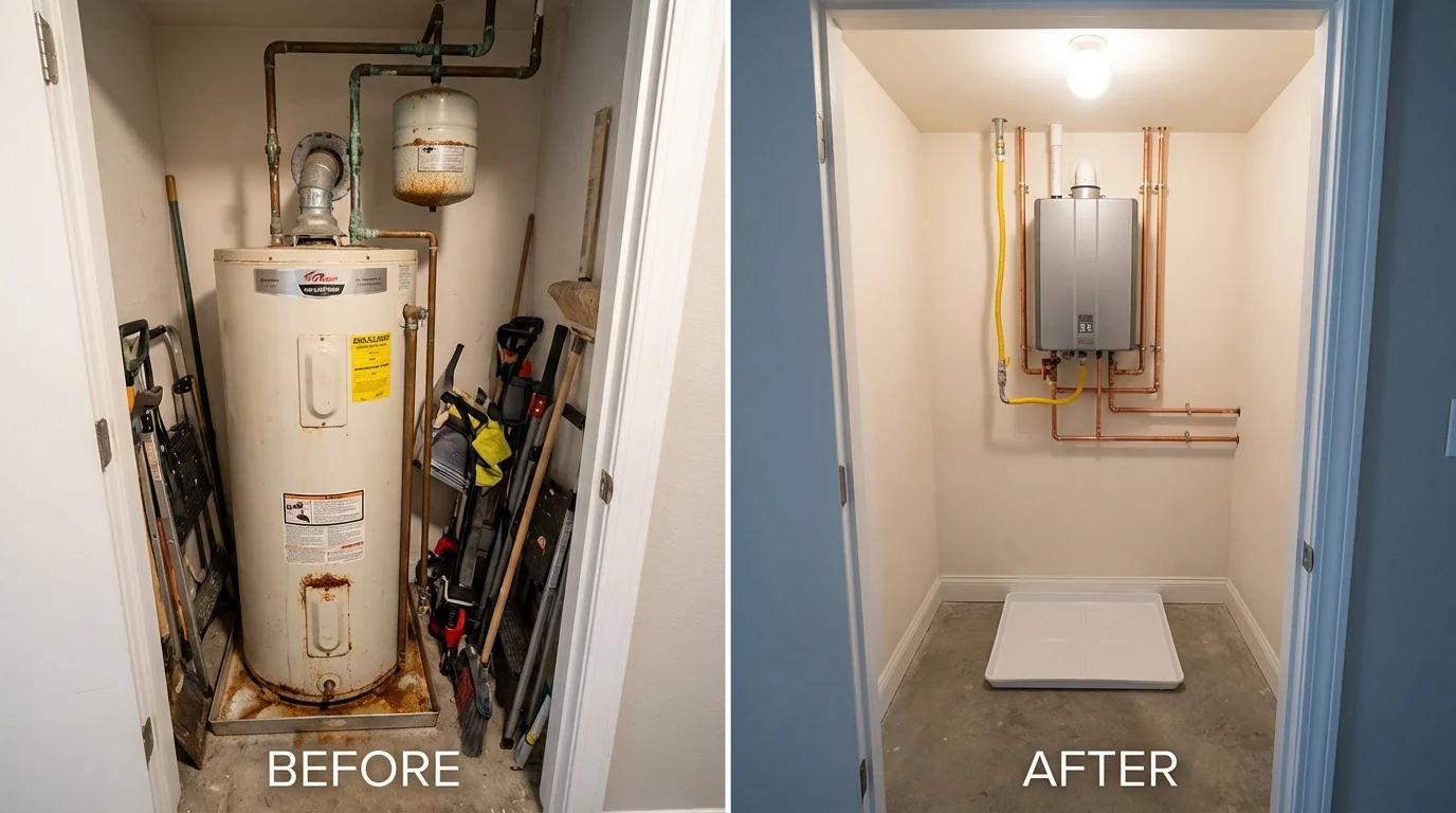 Tank water heater versus wall-mounted tankless unit comparison for Glyndon, MN homeowners